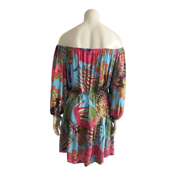 RACHEL Rachel Roy Pink and Blue Floral Off Shoulder with Flounce Women’s Small - Picture 5 of 14